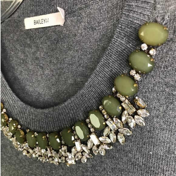 Bailey 44 Sweater Womens Size M 409-B458 Charcoal Gray Gemstone Collar Crewneck - Picture 3 of 9